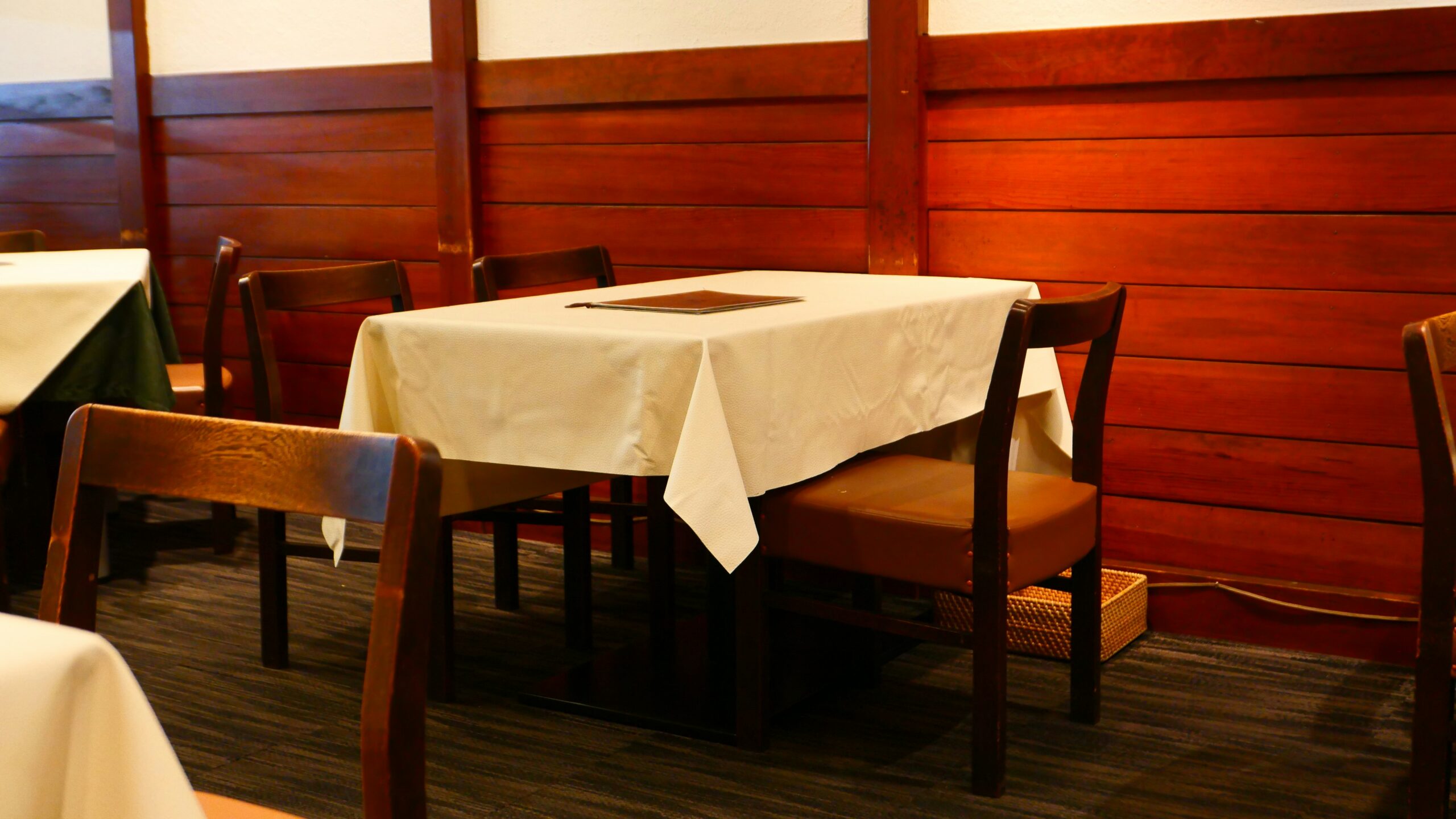 a table with a white table cloth on it